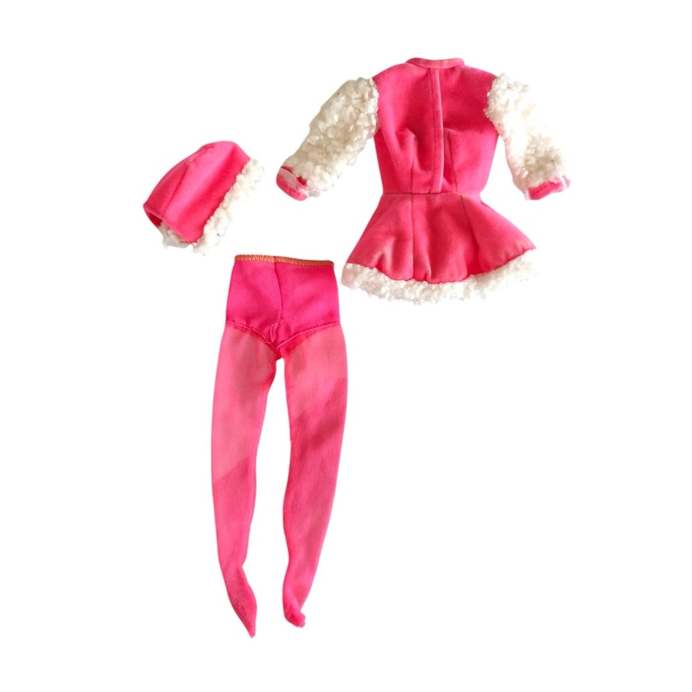 1970 Barbie Doll Outfit #1793 "Skate Mate" Pink Velveteen Dress Hat & Tights